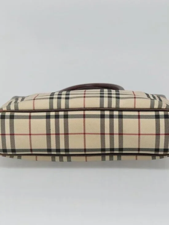 BURBERRY Nova Check Hand Bag Nylon Beige Silver Auth 120399 - Picture 6 of 16